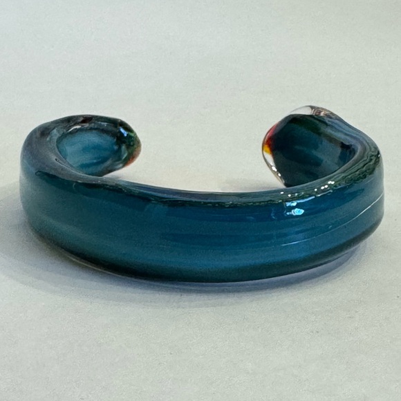 Vintage Hand Blown Art Glass Cuff Bangle Bracelet Aqua Blue Artisan Made - Picture 7 of 14